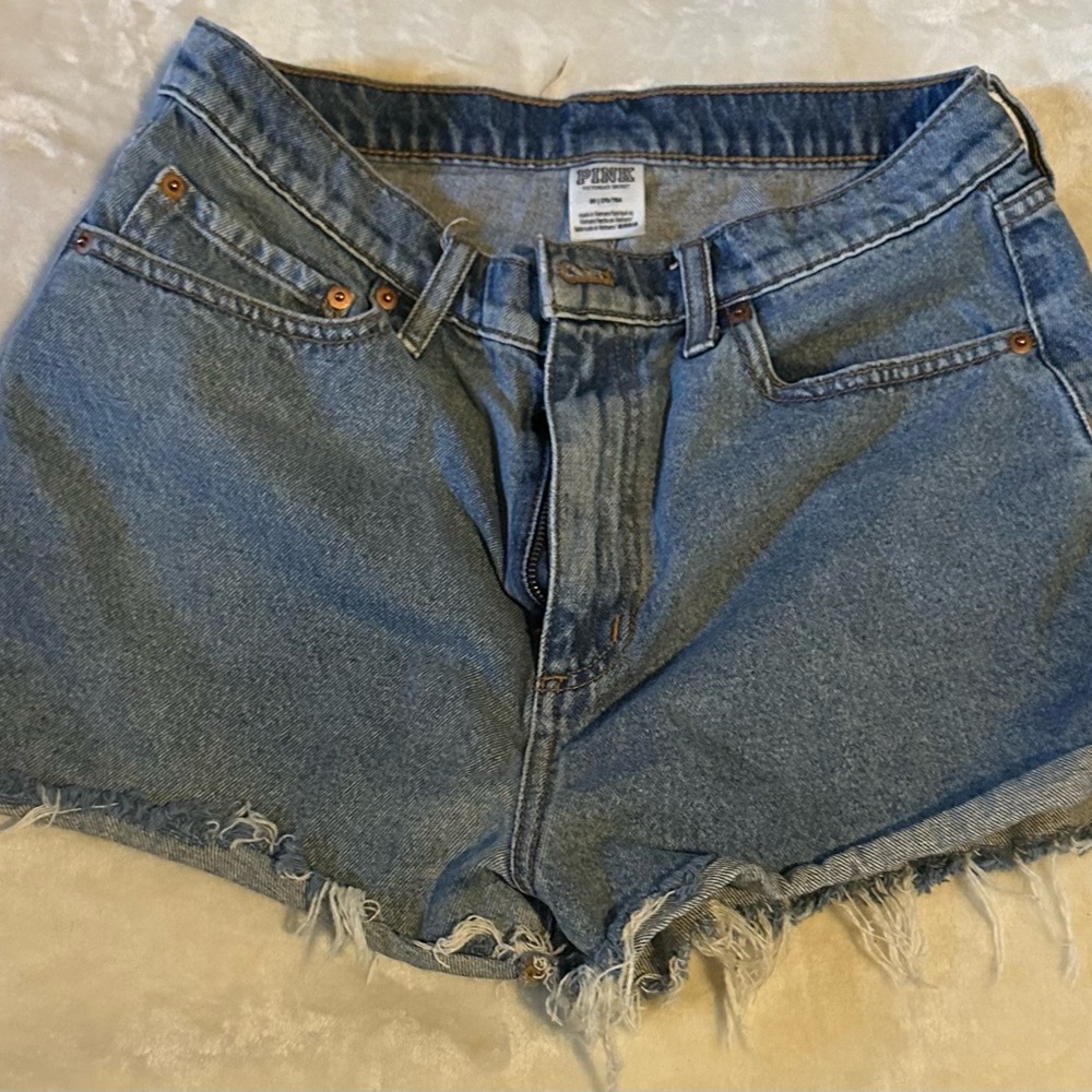 PINK Victoria's Secret Distressed Blue Denim Shorts